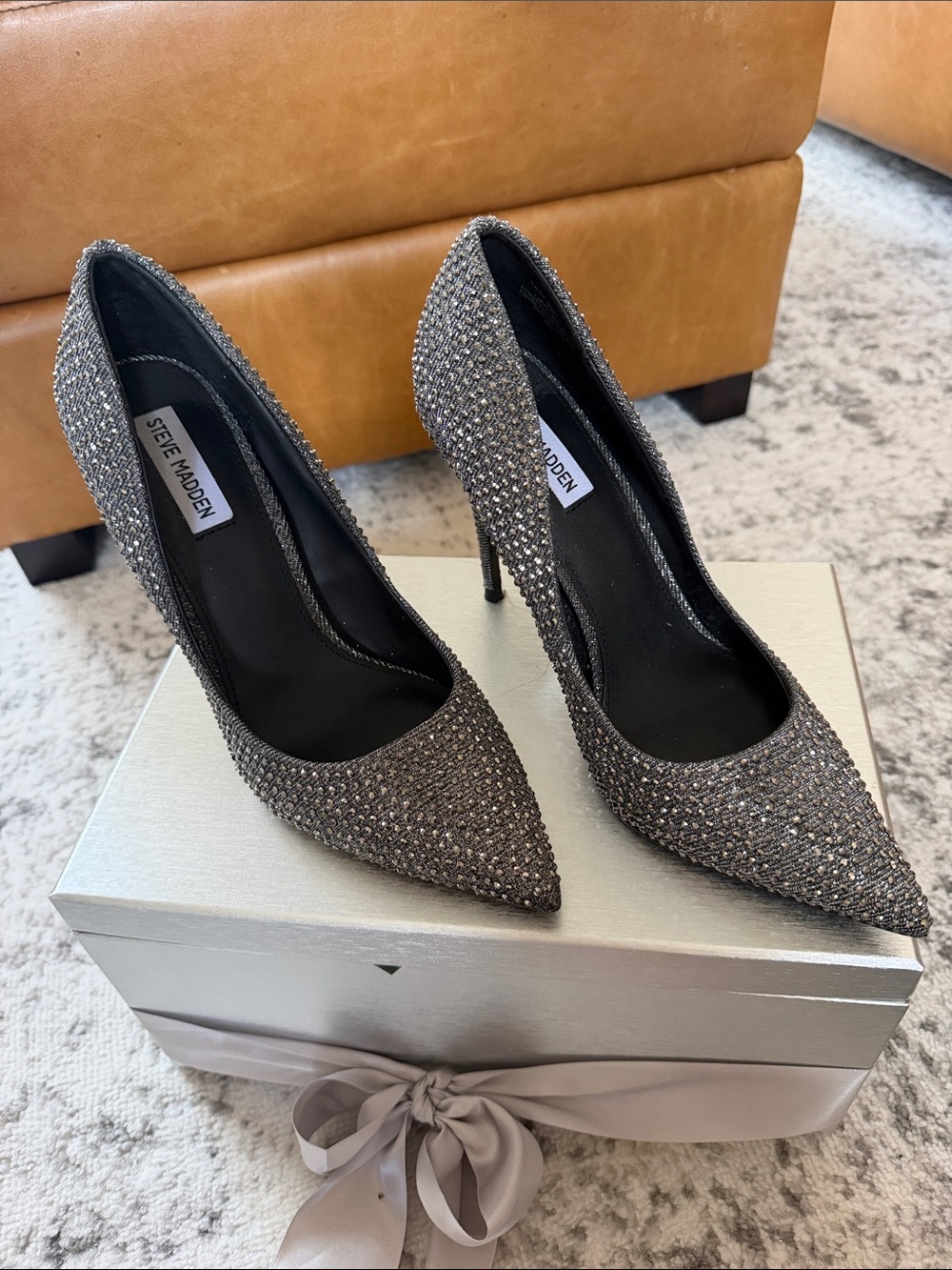 Steve Madden Silver Crystal Pointed Toe Stiletto Pumps